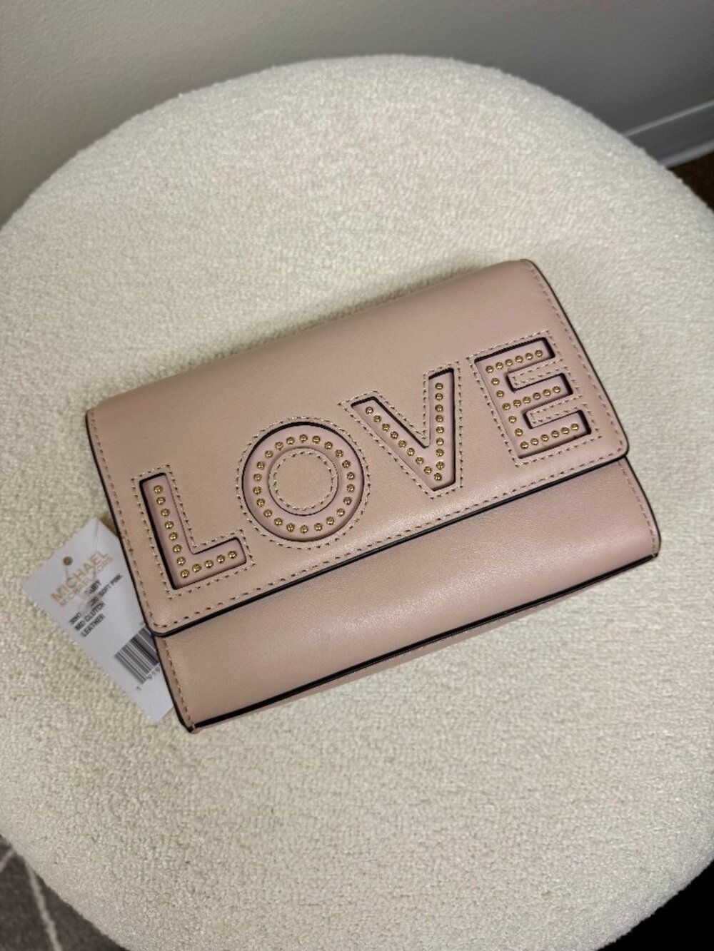 NWT Michael Kors Ruby Soft Pink LOVE Studded Crossbody Bag
